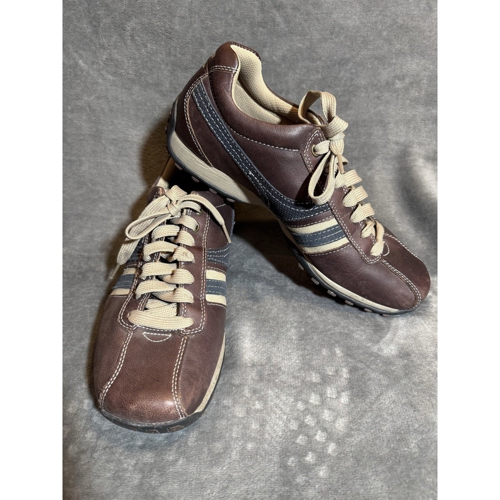 Skechers Shoes Mens Size 10.5 Brown Leather Striped Low Top Casual SN 50558